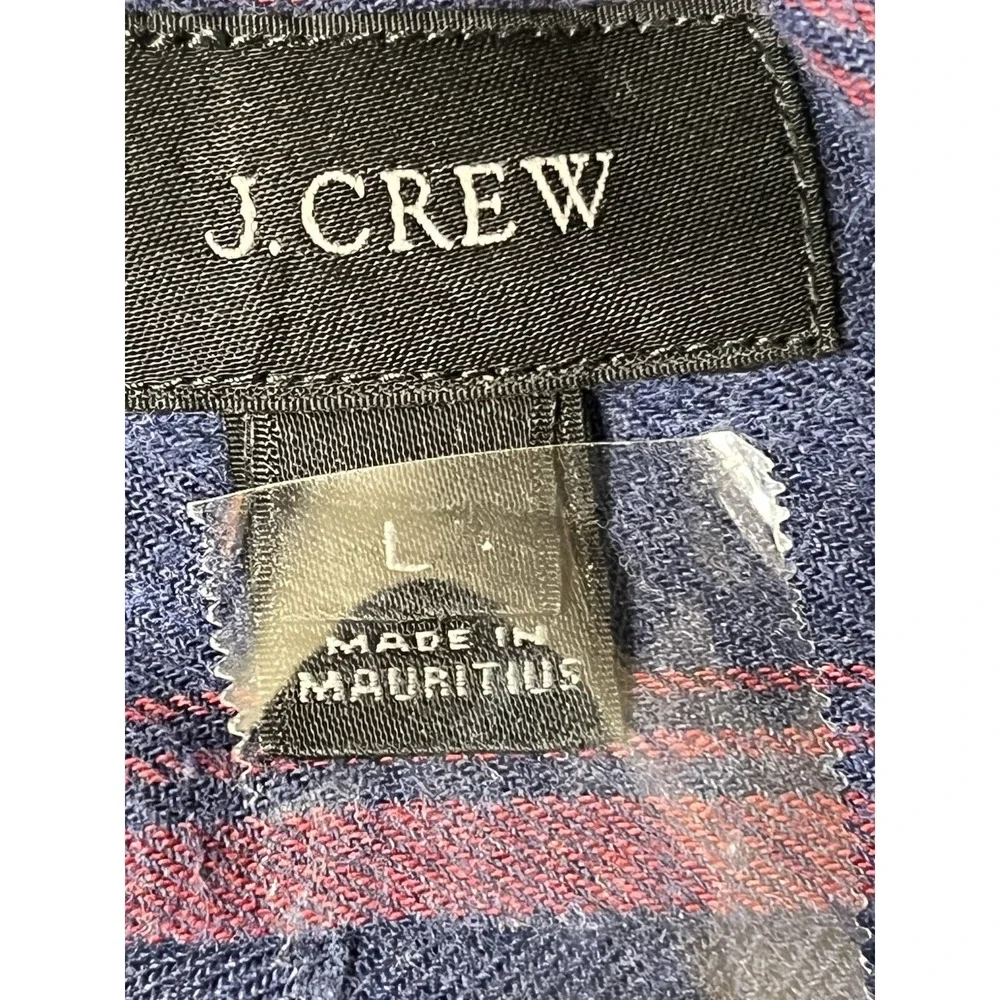 J CREW Shirt Mens Large Blue Brushed Twill Button Long Sleeve Striped Red‎